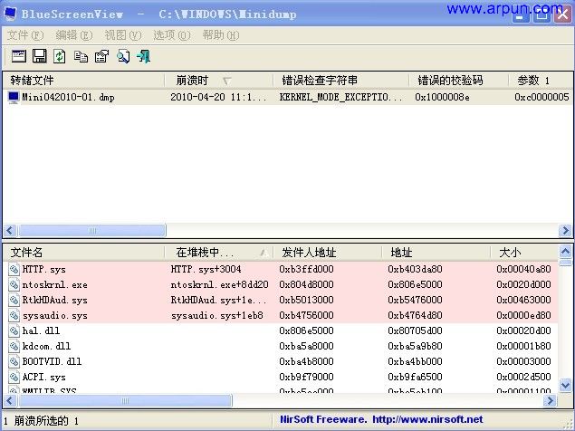 分析Windows发生蓝屏崩溃的信息BlueScreenView