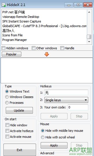 隐藏进程窗口HiddeX