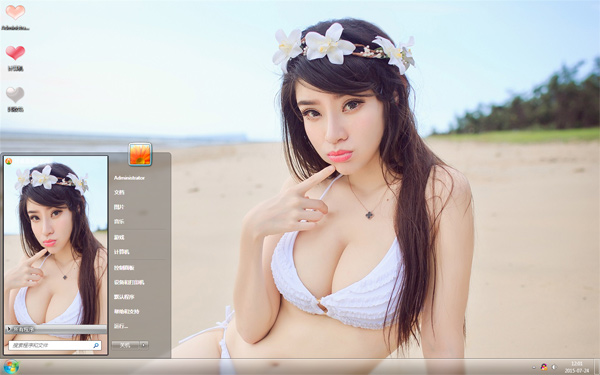 性感花环泳装美女win7主题
