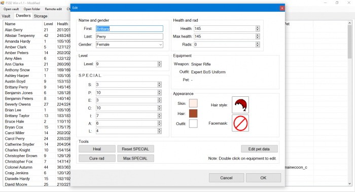 《辐射避难所》v1.11版存档修改器 V1.4