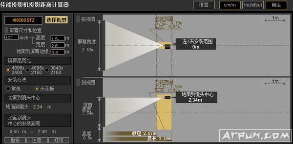佳能投影机投影距离计算器(计算最佳投影机放置距离)