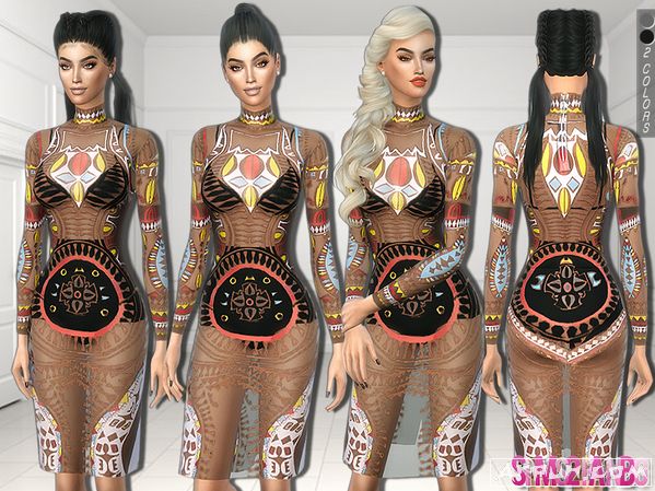 模拟人生4女士部落秘纹图腾透明纱裙MOD