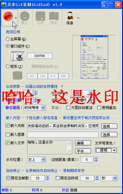 灵者软件(GodSoft)之Gif录制(GifGod) v1.0 - 轻松录制Gif动画(支持同步水印)