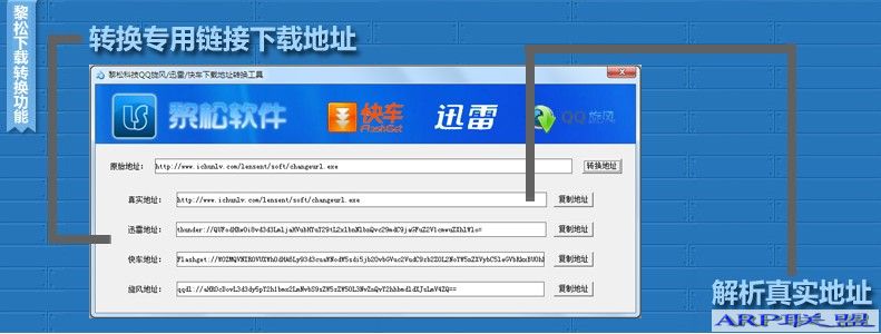 黎松下载转换 支持QQ旋风/快车/迅雷相互转换 v1.2支持解析真实地址