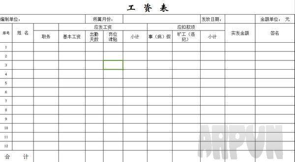 工资表模版