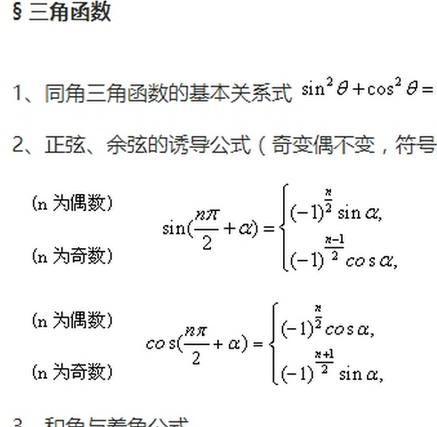 2017高中数学必背公式及知识点 完整版